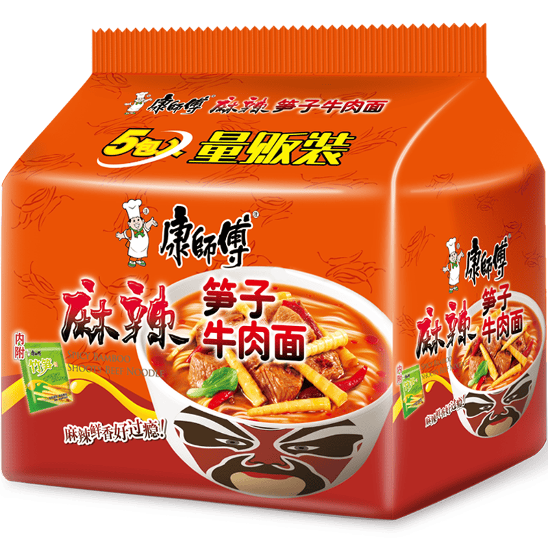 康师傅  方便面 经典麻辣笋子牛肉 泡面袋装速食 五连包  10.72元
