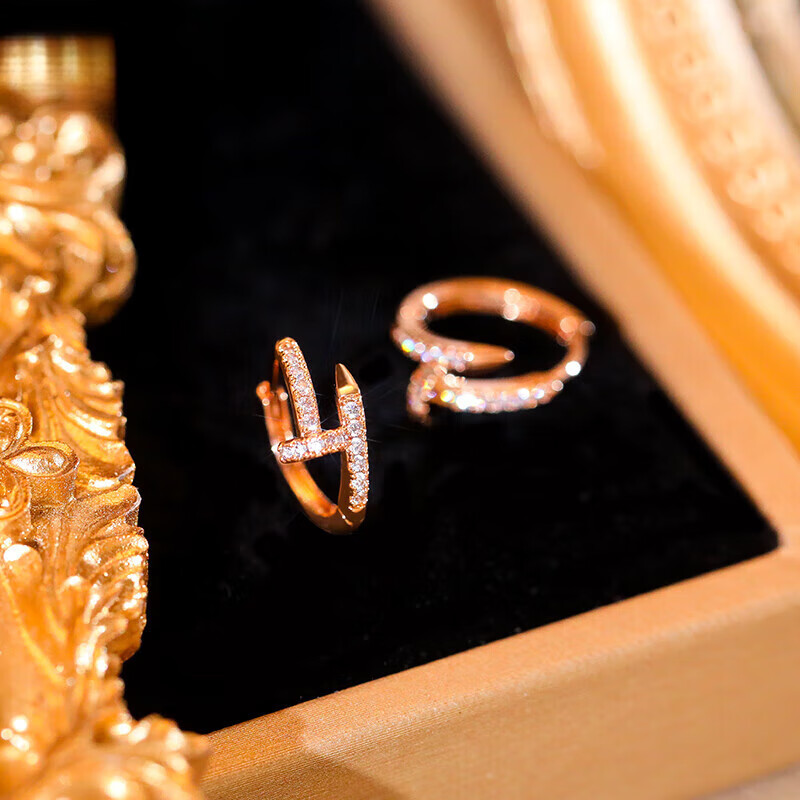 18k玫瑰金耳环法式女2025新款轻奢小众耳圈 法式精致玫瑰金耳圈