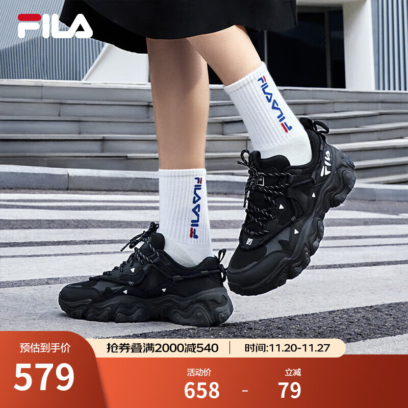 斐乐（FILA）猫爪5代官方女复古运动鞋杨幂同款新款休闲鞋老爹鞋 黑-BK 37.5