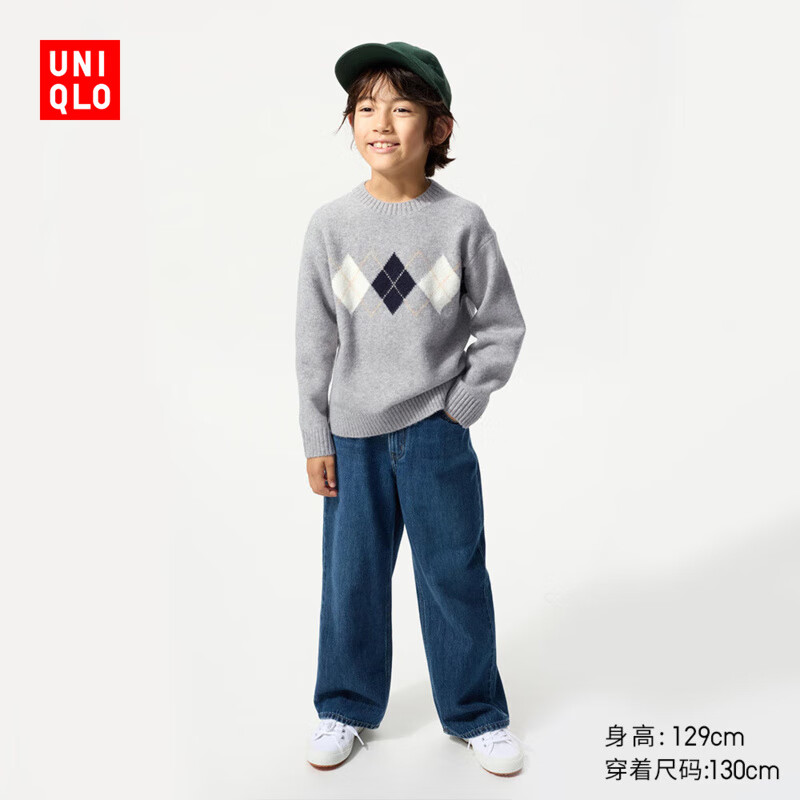 优衣库童装男童女童souffle yarn舒芙蕾针织衫长袖毛衣480863 03 灰色 160