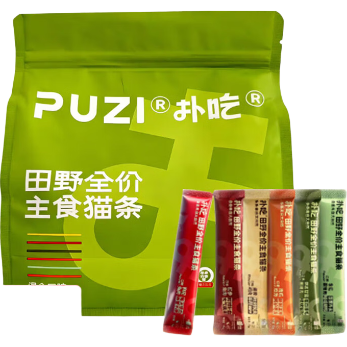 扑吃PUZI扑吃主食猫条72根全价添加有机果蔬幼猫美短成猫补水湿粮鸡肉 混合口味囤货装(72条) 1包（15g/支）