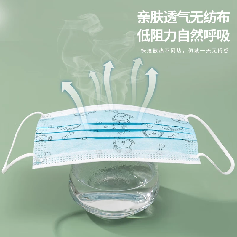 康诺迩一次性婴童口罩三层加厚平面款防尘防风防细菌舒适不勒耳 【5-12岁】100支卡通图随机发