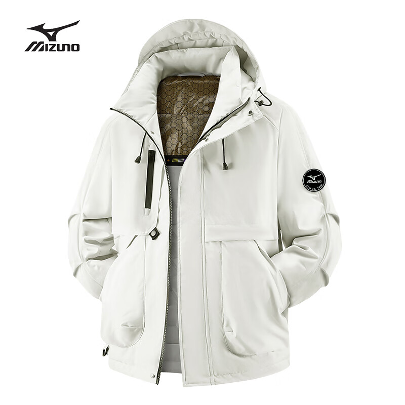 美津浓户外棉服男宽松连帽男女同款保暖防风夹克外套锋衣棉袄 象牙白 XS