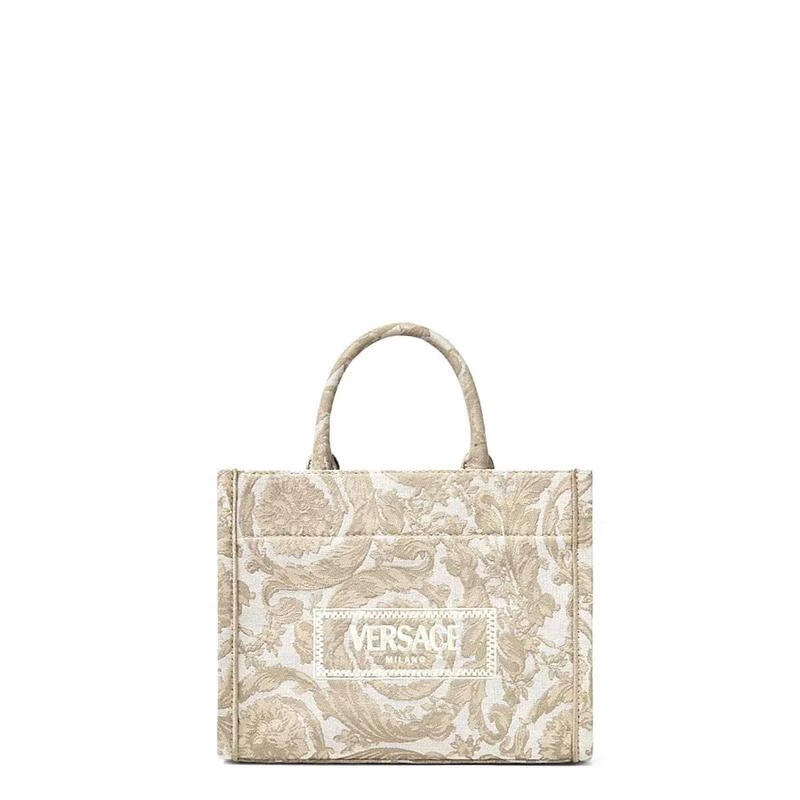 范思哲（VERSACE）女士手提包日常携带轻便收纳时尚搭配通勤使用棉质印花图案 米白色 TU