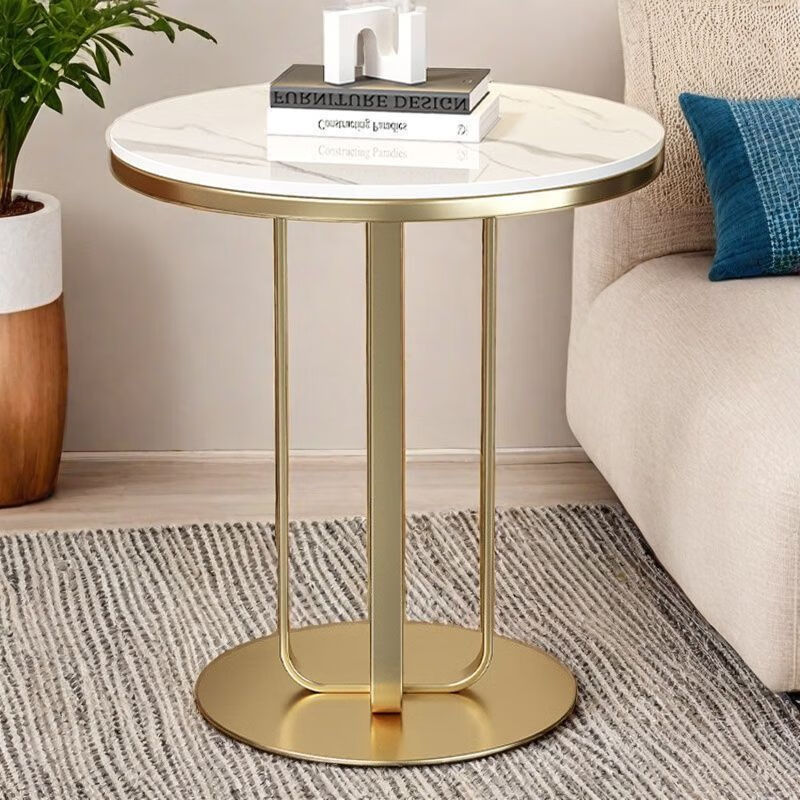 欣慕雅轻奢岩板边几小茶几客厅沙发边桌角几简约酒店客房阳台时尚小圆桌 贵宾金-雪山白亮光岩板【11mm】 【升级加重1斤-偏小桌面】直径40高55