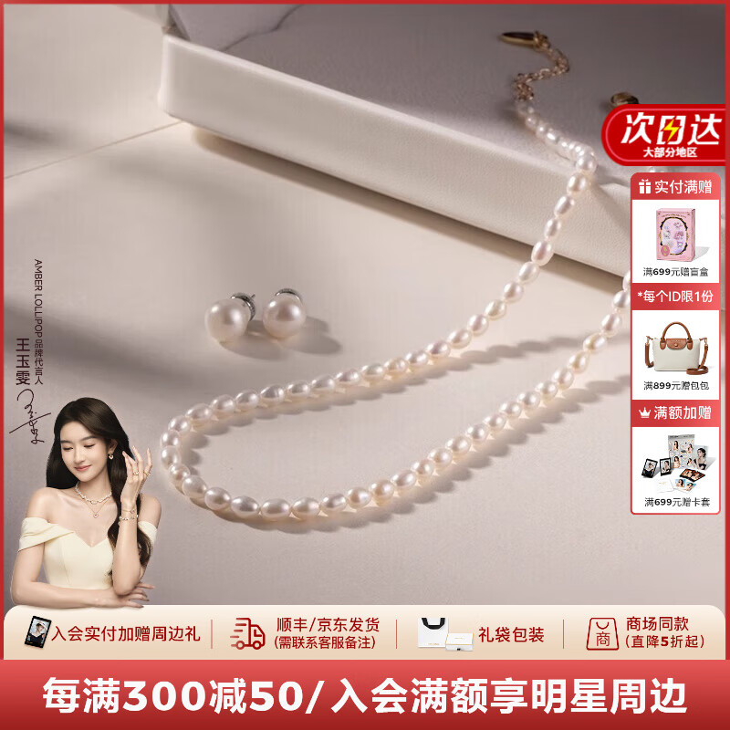 Amber Lollipop米粒珍珠项链女士锁骨链小众感颈链周年纪念日生日礼物送女友老婆 套装(珍珠项链+珍珠耳钉)