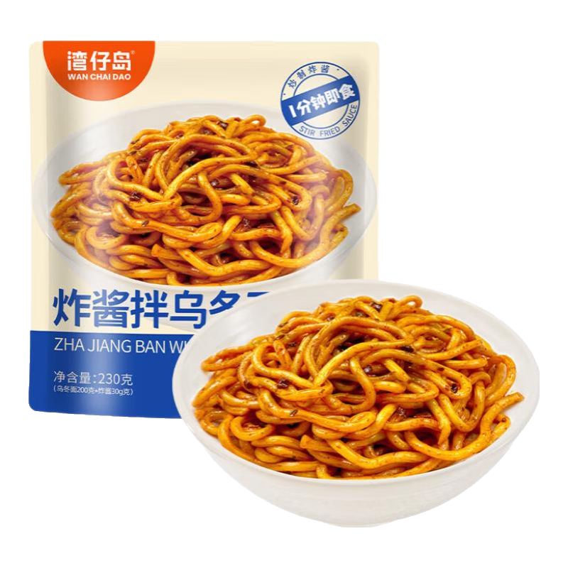 湾仔岛多口味拌面 非油炸干拌面小龙虾风味方便面速食早餐宿舍夜宵 230g炸酱乌冬面*4袋