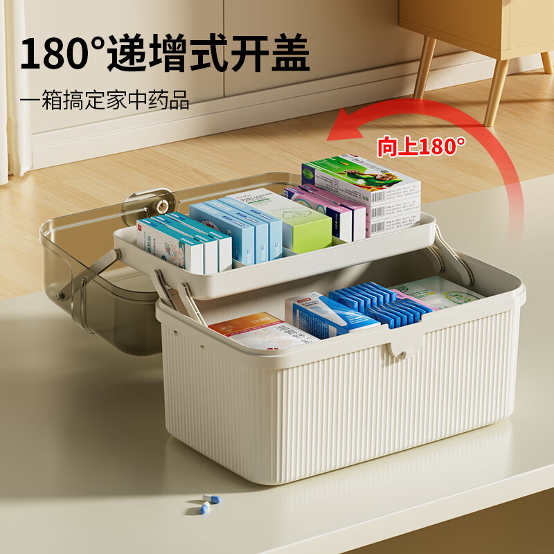 旻胜医药箱家庭装双层大容量药箱家用药品分类收纳盒子医用医疗急救箱 白色【双层大号】大容量