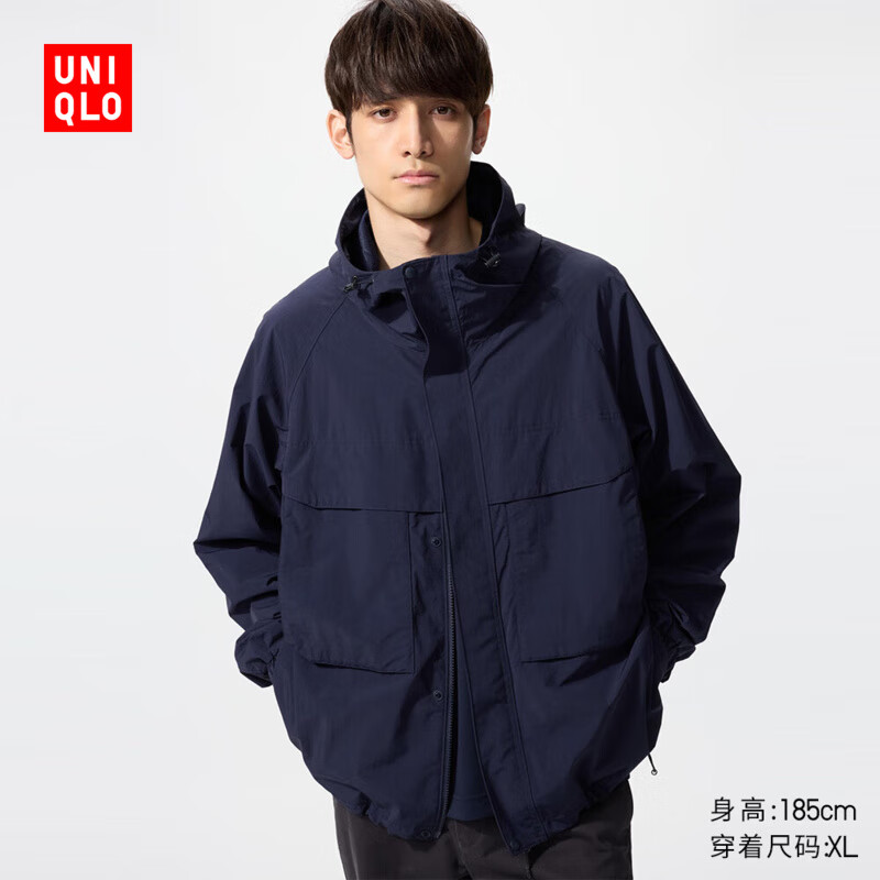 优衣库男装女装防风连帽外套/夹克户外休闲25秋冬新款478231 69 藏青色 XL /180/108B