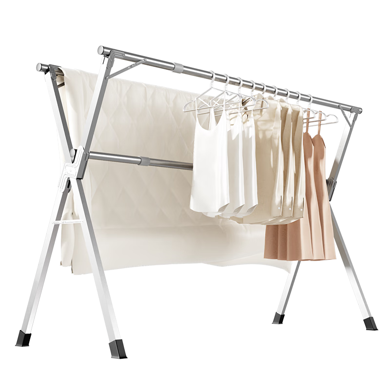 美丽雅三杆折叠不锈钢晾衣架