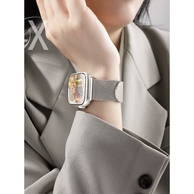 适用S11苹果手表S10表带米兰尼斯透气iwatch9代磁吸腕带applewatchS876运动简约男女SE3金属ultra2 黑色 双磁吸官款 适用苹果s10/s11通用 46mm
