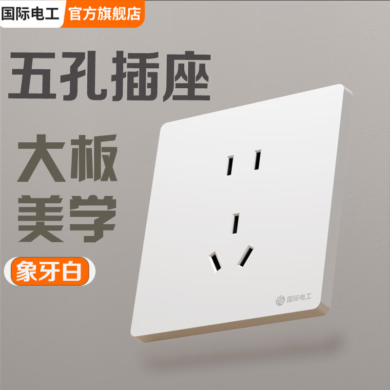 国际电工（FDD）86型大板雅白开关插座时尚美学开关面板大间距插孔多开多控电源 大板雅白-五孔插座
