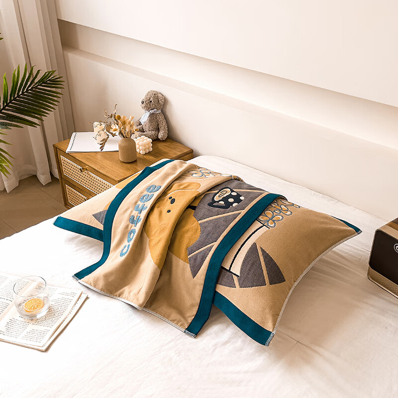 蜜乐暖A类100%纯棉枕巾6层纱布枕头巾男士防油防汗全棉枕套防脱落枕头套 咖啡狗 【新疆长绒棉 高密编织】 【六层纱布巨厚实】52x78cm【单只装】