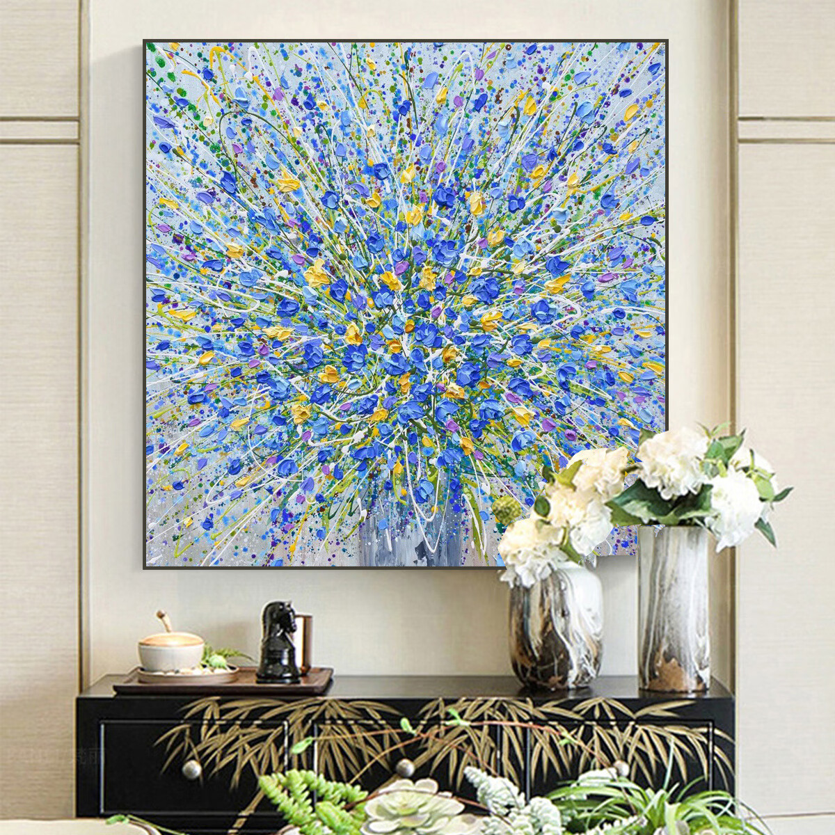 花卉餐厅装饰画高级感大芬油画村客厅挂画手绘油画玄关正方形挂画 50