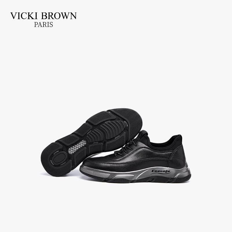 未毕（VICKI BROWN）法国品牌VB男鞋【升腾系列】舒适透气商务皮鞋防滑户外运动休闲鞋 黑色 40 (250mm) 欧码