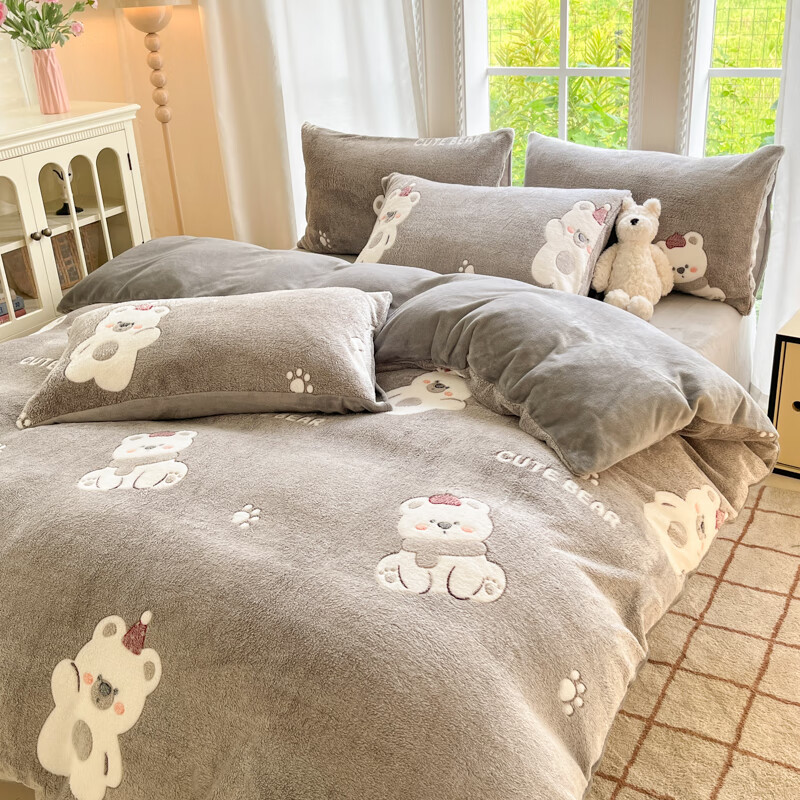 麦琪娜 雪花绒单被套双人被套单品被套水晶绒金貂绒单被套 绒毛细密柔软舒适 20支 呆萌小熊 200cm*180cm