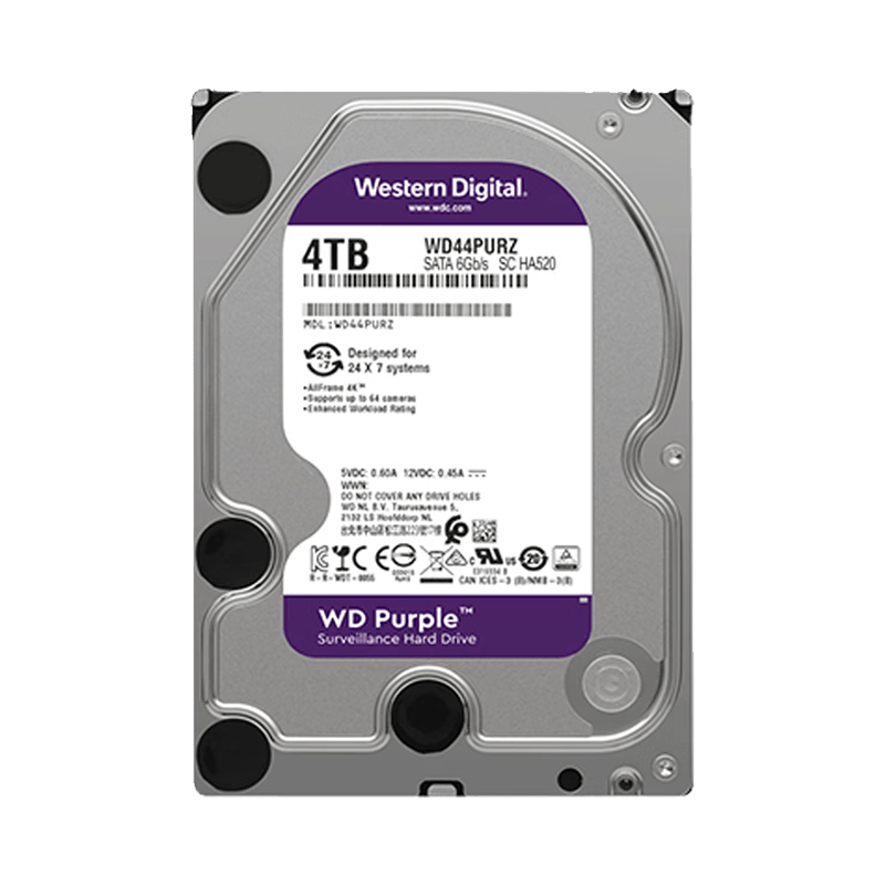 �������� WD Purple 4TB ��ؼ�Ӳ�� SATA 128MB CMR 3.5Ӣ�� WD44PURZ 1299Ԫ