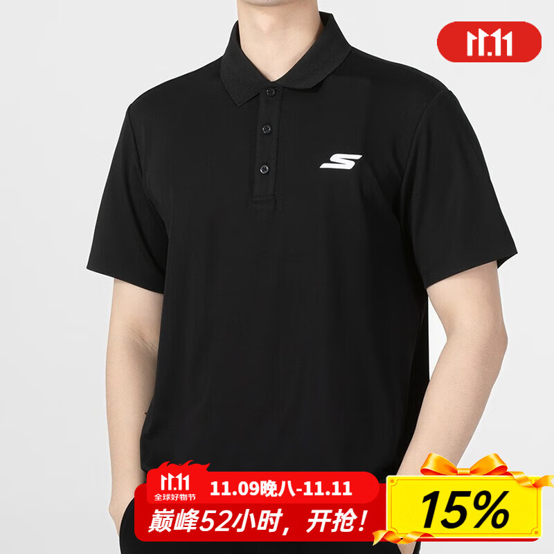 斯凯奇（Skechers）POLO衫男2025夏季新款针织短袖时尚简约商务翻领男装上衣T恤 P122M053-0018 