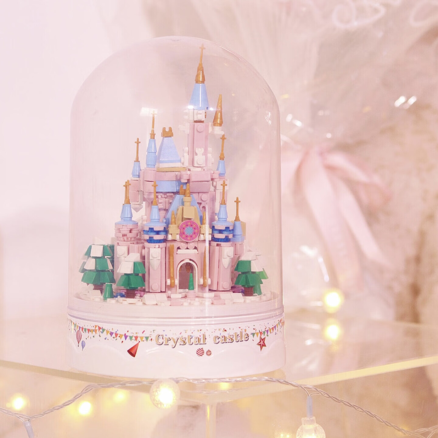 哲高创意圣诞节礼物飘雪城堡音乐盒积木拼装创意礼物送女生少女心节日 圣诞水晶城堡音乐盒-683PCS