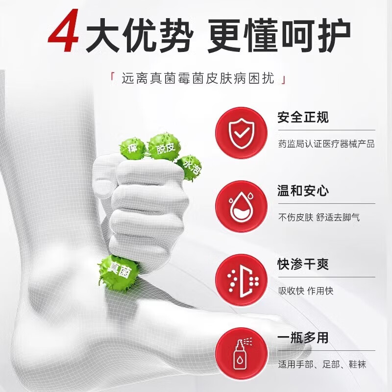 内廷上用同仁堂医用级壳聚糖喷雾剂脚气出汗烂脚丫脱皮真菌感染止痒手足癣 【1盒体验装】50ml/盒