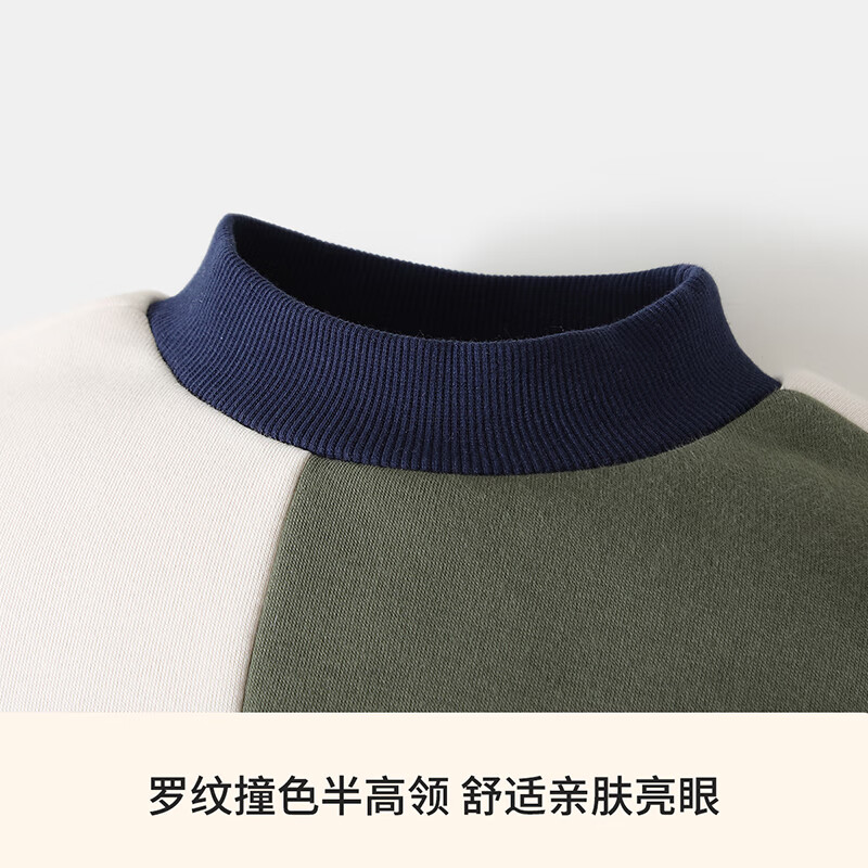 Classic Teddy儿童加绒卫衣套装冬季保暖加厚卫衣卫裤两件套中小童 卡通泰迪米白军绿 110