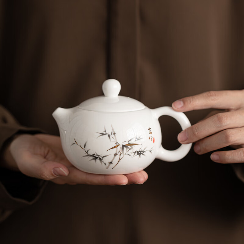 苏氏陶瓷羊脂玉瓷竹韵茶具套装三才盖碗泡茶壶功夫茶杯大套装礼盒平价茶具