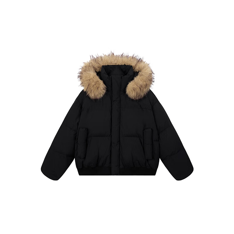 A CHOCK【Achock官方店】90白鸭绒美式毛领连帽羽绒服男女潮牌派克服外套 黑色升级版 XL