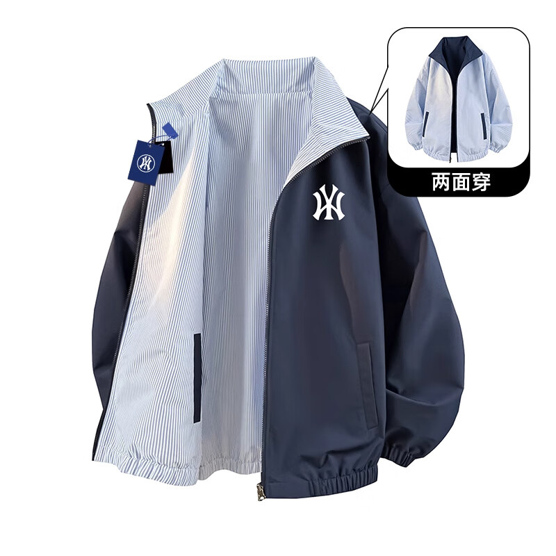 MLB&amp;NY 潮牌奥莱双面穿外套男士2025新款帅气翻领上衣服情侣宽松休闲夹克男装 藏青色 S