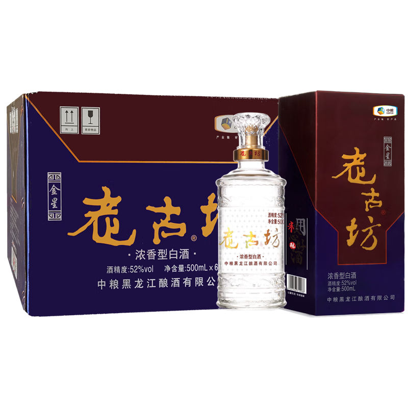 老古中糧老古坊金星濃香型純糧固態(tài)優(yōu)級(jí)標(biāo)準(zhǔn)國(guó)產(chǎn)白酒 52%vol 500mL 6瓶