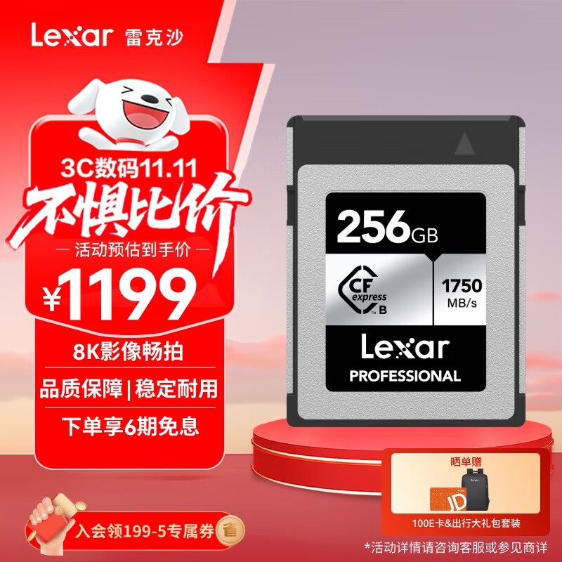 雷克沙（Lexar）256GB CFexpress Type B存储卡 读1750MB/s 富士佳能尼康适配 8K超清录制 cfe卡（SILVER）