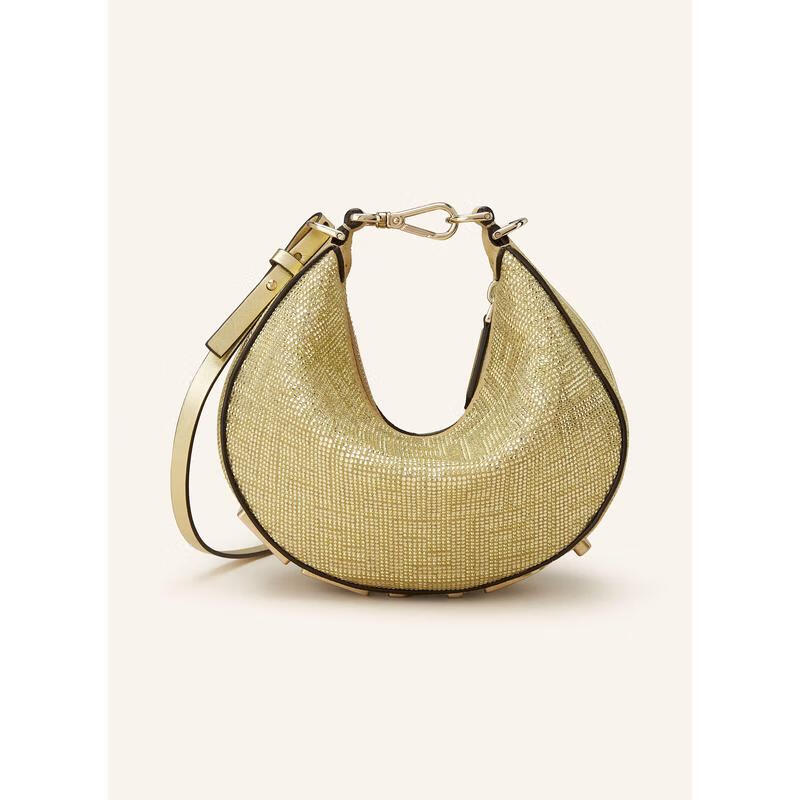 芬迪（FENDI）女士手提包 拉鏈閉合可拆卸肩帶輕便攜帶裝飾性設計絨面革 GOLD ONE SIZE