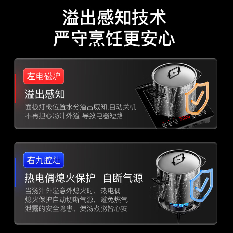 德鲁纳3500W铜发热盘 电磁炉燃气灶气电两用灶煤气灶家用嵌入式台式双灶一气一电二合一体灶具 【左气右电】3000W发热盘+九腔铜火盖 管道天然气