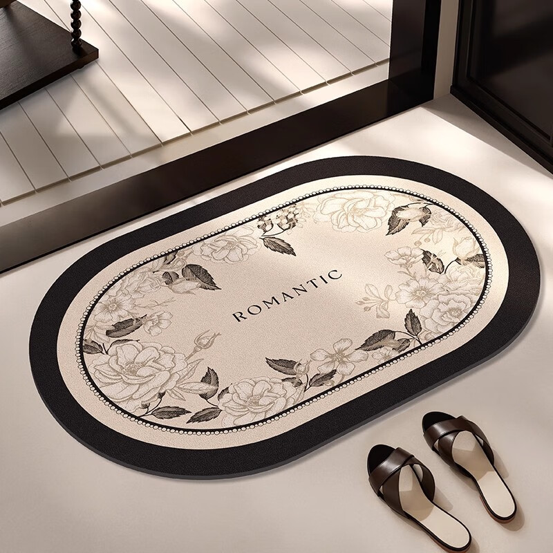 斯蒂曼妮 CITY·MANNI轻奢浴室吸水地垫科技绒国风花卉厕所卫生间厨房进门防滑速干地毯 古堡玫瑰椭圆 40x60cm【吸水速干】抑菌防滑 京东折扣/优惠券