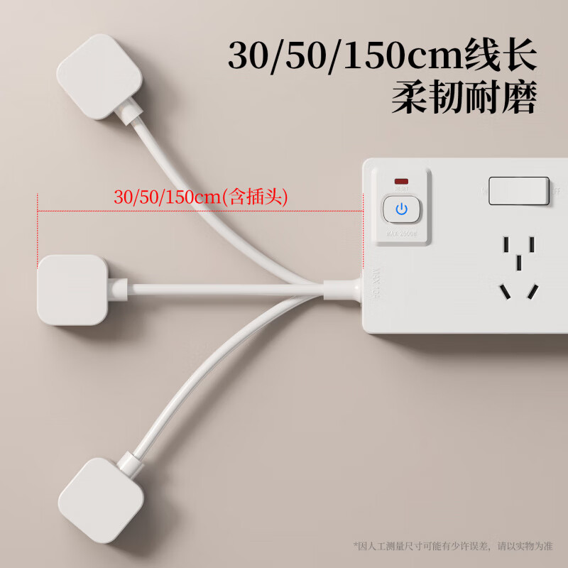 国际电工（FDD）拓展扩展插座总控插排家用一转多带线过载保护厨房分控开关插线板  白色三开21孔向左扩展【带30cm电源线】