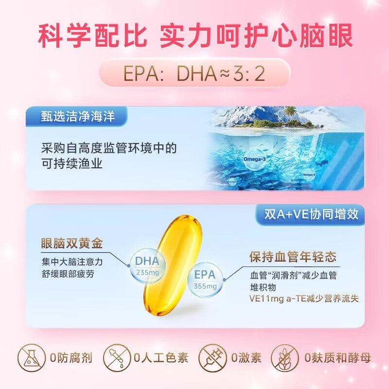 薇塔贝尔高纯度深海鱼油软胶囊1080mgOmega-3 含DHA+EPA 英国进口香港直邮 【小颗粒易吞服】高纯深海鱼油胶囊 60粒*1盒