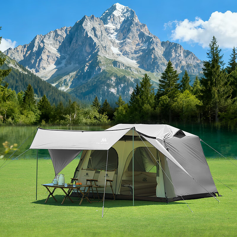 THE STRONG诺亚舟10户外露营帐篷自动速开防雨过夜防晒遮阳装备 雾灰涂银(3-4人) 两室一厅