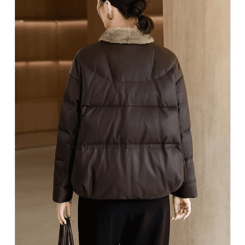 【专柜品质】2025秋冬新款棉服短款水貂毛领皮草外套女款爆款 咖色-加棉加厚 M 建议90-110斤