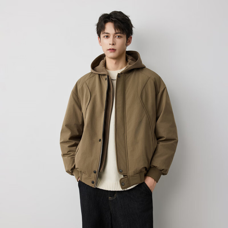 邦约恋人2025冬季美式高街解构设计感水洗连帽羽绒夹克男复古宽松连帽外套 黑色 W5917 L 121-145斤