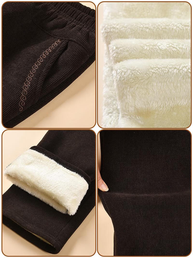 老年人加绒裤子妈妈灯芯绒棉裤冬季外穿老年女裤冬季老太太奶奶裤 咖啡-加绒冬款 5XL  推|荐150-165斤