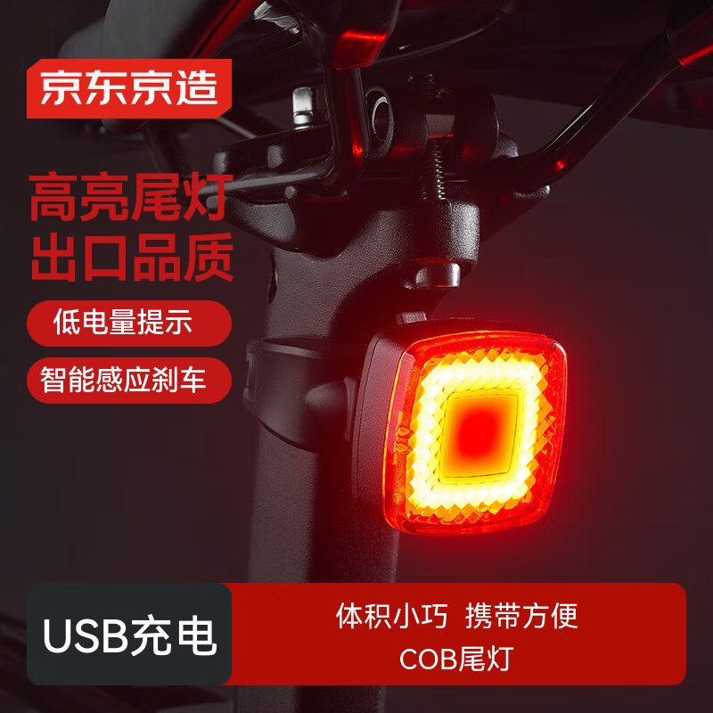 京东京造 W1智能感应自行车尾灯 自行车灯后灯公路车夜骑行尾灯警示灯方形