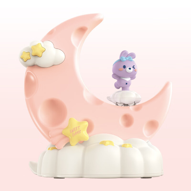 OUMIROLED触控三色调光USB台灯卡通创意月亮可充电礼物卧室摆件小夜灯 粉色-兔子月亮精美小夜灯【送充电线】