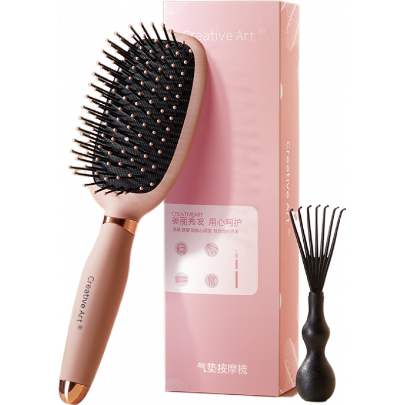 Creative artCA氣墊梳女士長發(fā)氣囊梳子家用卷發(fā)頭皮按摩專用蓬松顱頂頭發(fā)經(jīng)絡(luò) 【落櫻粉】氣墊梳(送清潔爪)