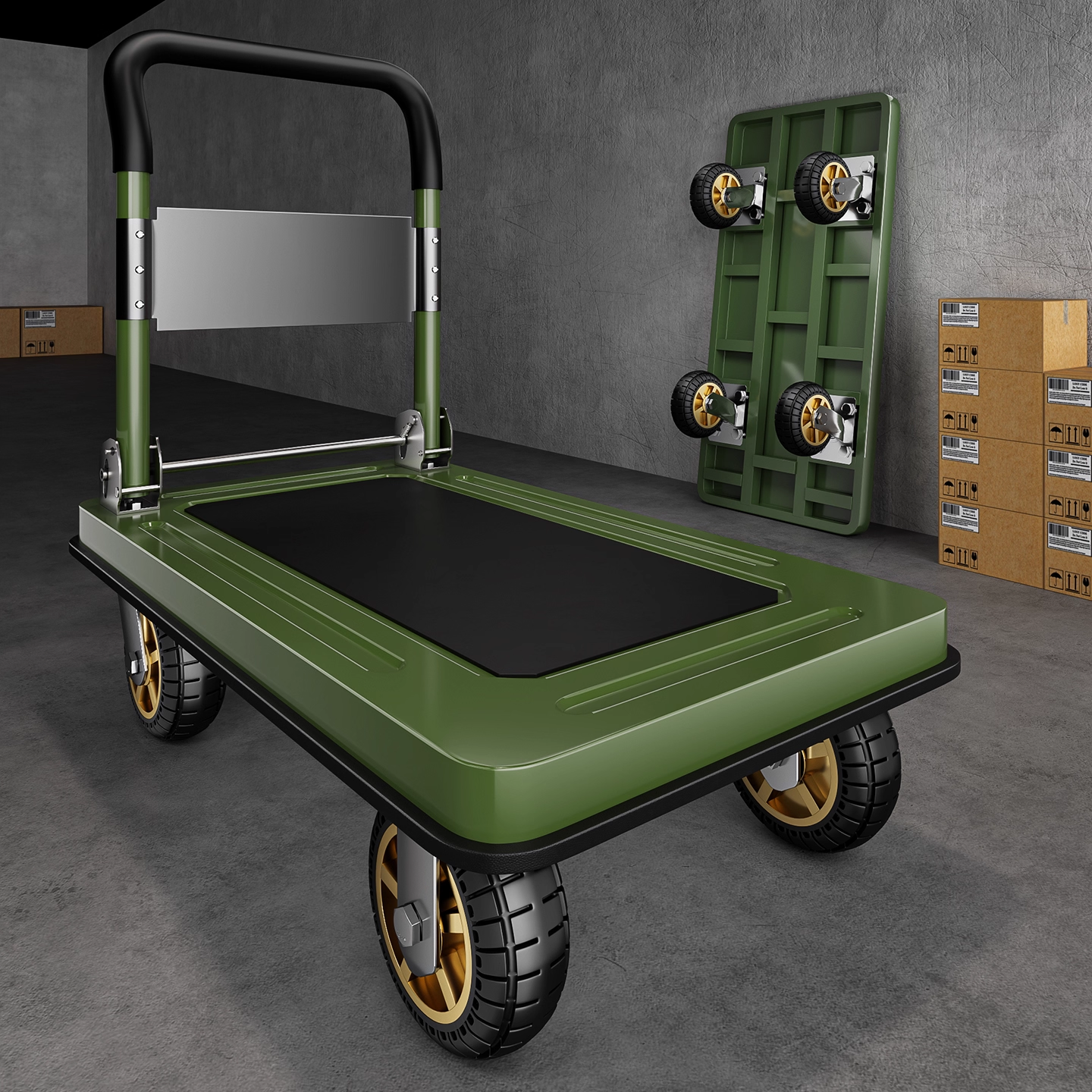 衣炫小推车拉货搬运拖车钢板快递手推车折叠拉车货拉拉推车重型平板车 绿色72*48钢梁款【4寸灰胶静音轮】