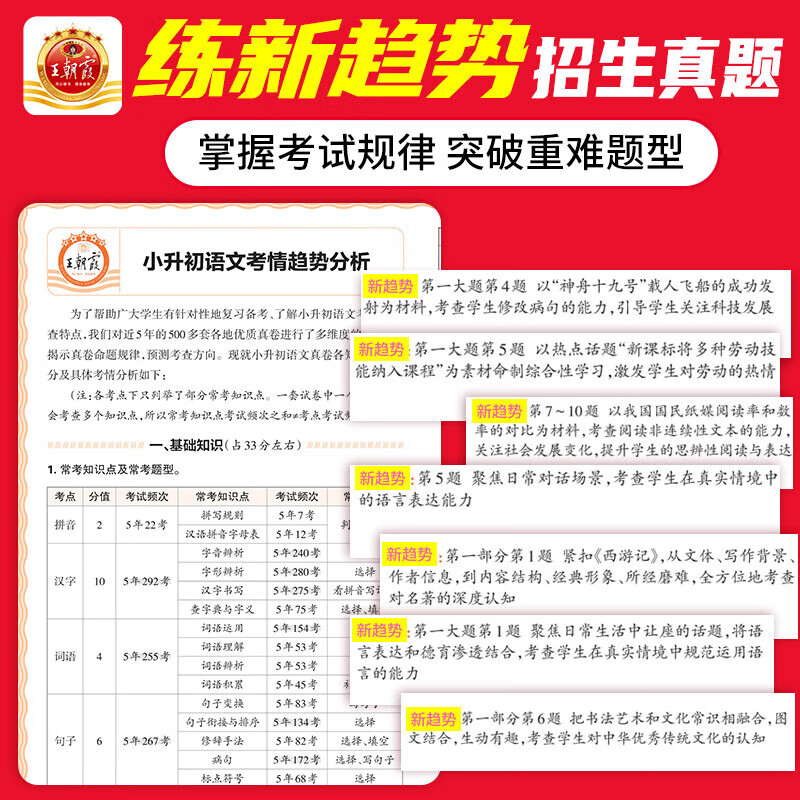 2026新版王朝霞重点中学招生五5年真题分类集训超详解真题试卷精选超详解 小升初毕业总复习五年级六年级适用冲刺卷小学升初中招生考试真题卷 【语数英3本】五年真题试卷精选