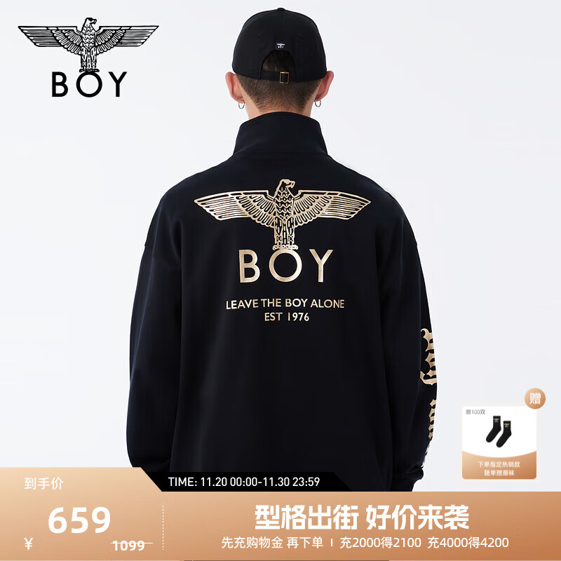 BOY LONDON【黑执事】秋男女同款黑色潮牌拉链立领夹克外套N12801 黑色 L
