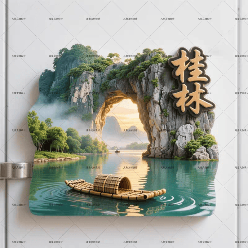 咏幻上海金属冰箱贴浮雕长沙重庆杭州纪念品中国城市旅游文创礼物 桂林山水-金属冰箱贴
