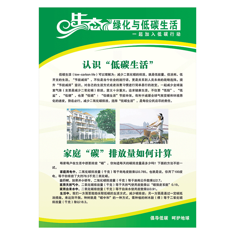 生态绿化与低碳生活宣传画挂图海报标语展板环保宣传栏墙贴纸覆膜贴纸