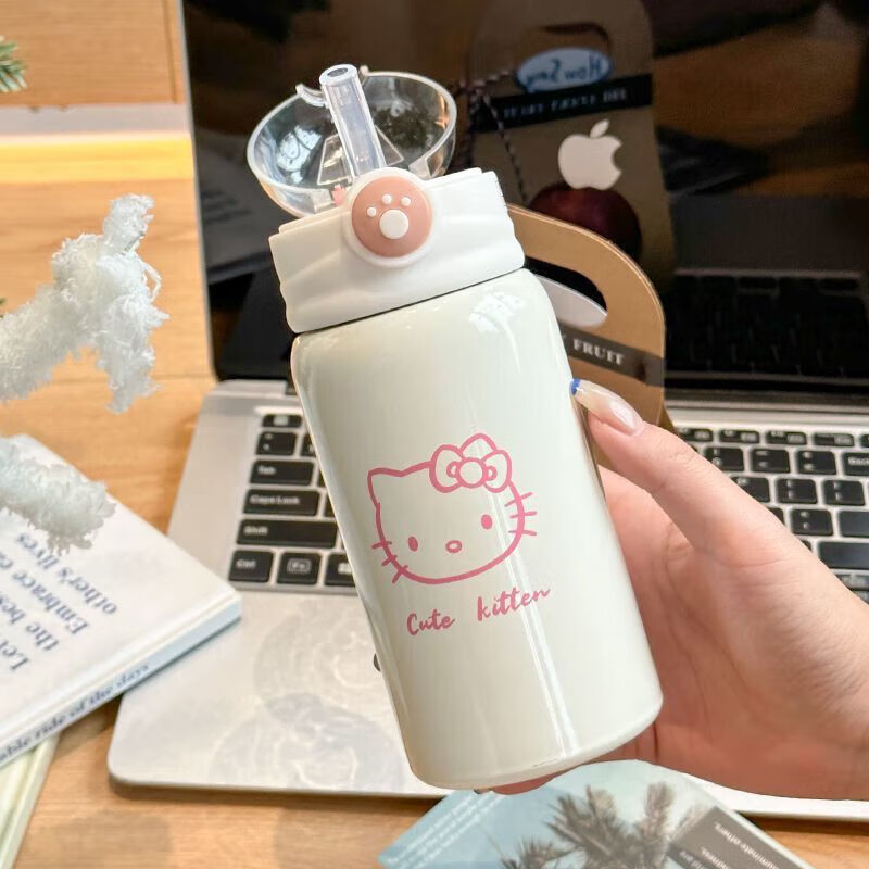 胖东来同款猫爪吸管保温杯316不锈钢杯子大容量学生 猫爪保温杯绿色 450ml 1个