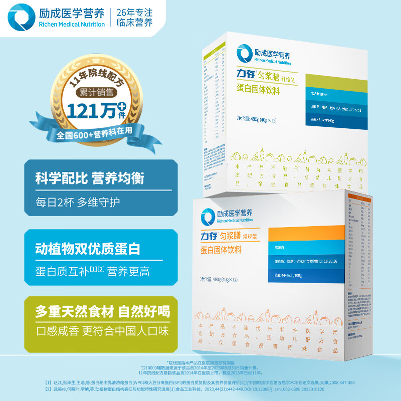 力存 匀浆膳蛋白固体饮料 动植物双蛋白大豆分离蛋白营养代餐食品 纤维型 40g*12包 （1盒装） 京东折扣/优惠券