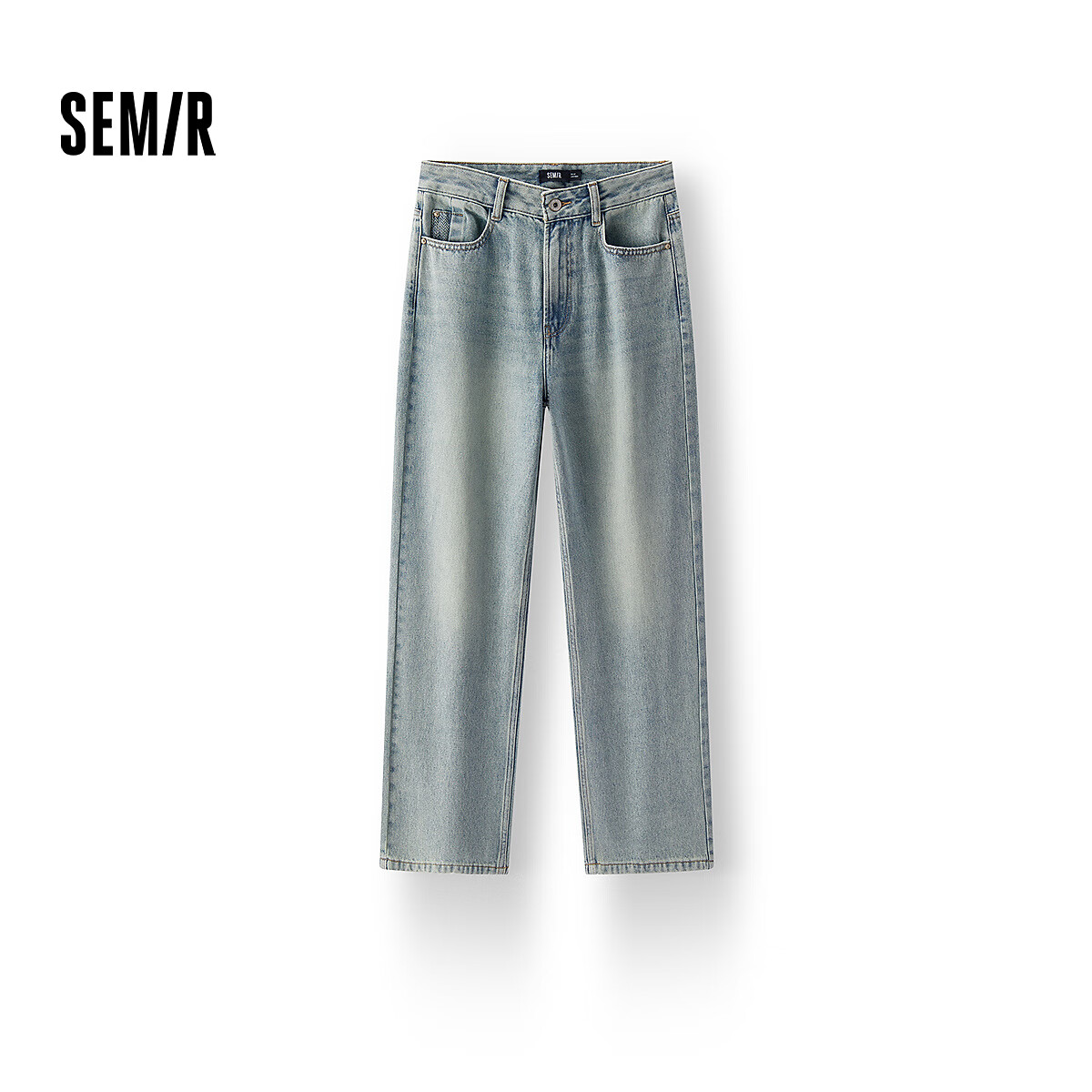 森马（Semir）森柔|森马牛仔裤女春季含莱赛尔做旧长裤舒适基础复古百搭阔腿裤 牛仔浅黄泥染80331 S 155/62A